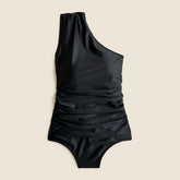 Long-torso ruched one-shoulder one-piece