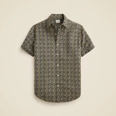 Short-sleeve slub cotton-linen blend camp-collar shirt in print
