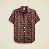 Short-sleeve cotton-linen blend shirt in print