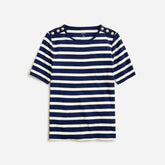 Perfect-fit elbow-sleeve T-shirt in stripe with gold buttons