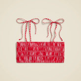 Smocked tie-shoulder top in striped cotton voile