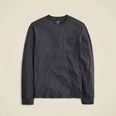 Long-sleeve vintage-wash cotton pocket T-shirt