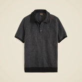 Short-sleeve cashmere sweater-polo in bird's-eye
