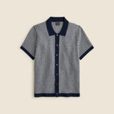 Short-sleeve cashmere cardigan sweater-polo in houndstooth