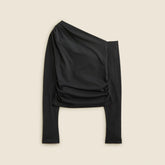 Asymmetrical off-the-shoulder top in stretch cotton blend
