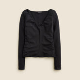 Stretch cotton-blend ruched V-neck top