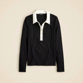 Refined rib long-sleeve polo shirt