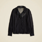 Ruffle button-up shirt in crinkle chiffon