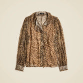 Ruffle button-up shirt in leopard-print crinkle chiffon