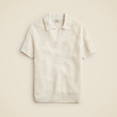 Short-sleeve linen-cotton blend johnny-collar sweater-polo