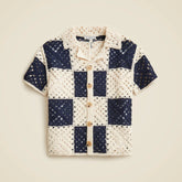 Kids' short-sleeve checker crochet camp shirt