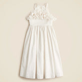 Girls' floral appliqué midi dress in sateen cotton