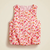 Girls' bubble tank top in linen-cotton blend floral