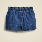Girls' paper-bag short in chambray
