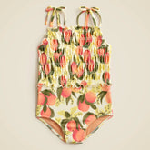 Girls' lettuce-hem smocked one-piece swimsuit