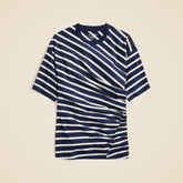 Pima cotton asymmetrical ruched T-shirt in stripe
