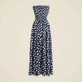 Smocked maxi dress in cotton voile