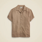 Short-sleeve textured cotton camp-collar shirt