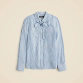 Removable tie-neck button-up shirt in striped crepe de chine