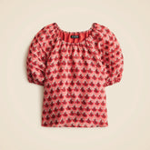 Puff-sleeve top in block-print ramie