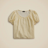 Puff-sleeve henley in striped gauze