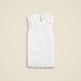 Sheer ruffle-trim tank top with sequin embellishments
