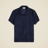 Terry cloth johnny-collar polo shirt
