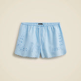 Eyelet short in linen-cotton blend