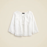 Tie-front eyelet top in ramie