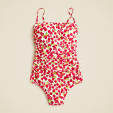 Gemma ruched bandeau one-piece swimsuit in raspberry print