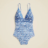 Ruched plunge one-piece in bandana block print