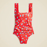 Nia ruched squareneck one-piece in brushed daisy print