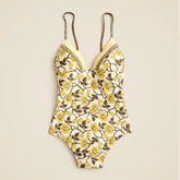 Strappy one-piece swimsuit in daffodil daze block print