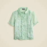 Sheer ruffle-trim button-up top