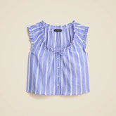 Ruffle-trim button-up top in stripe