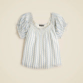 Smocked ruffle-trim top in blue daisy print