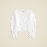 Scallop-trim tie-front top in ramie