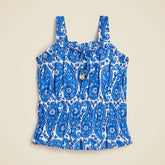 Girls' smocked ruffle-trim tank top in paisley