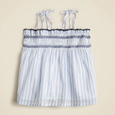 Girls' tie-shoulder smocked tank top in cotton voile stripe