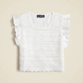 Girls' crochet ruffle-sleeve T-shirt in jersey