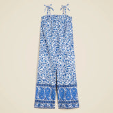 Girls' tie-shoulder jumpsuit in bandana block print