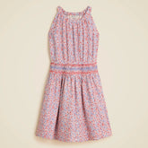 Girls' smocked-waist dress in linen viscose floral