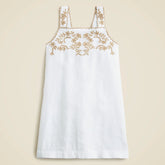 Girls' embroidered shift dress in linen-cotton blend