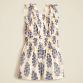 Girls' smocked romper in blooming lilac block print