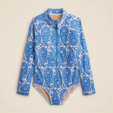 Girls' zip-up rash guard one-piece swimsuit