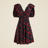 Ruffle-collar mini dress in painted daisy print