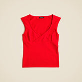 Stretch cotton cap-sleeve crossover shirt