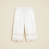 Girls' crochet-trim pull-on pant in cotton poplin