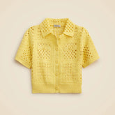 Girls' short-sleeve crochet button-up shirt