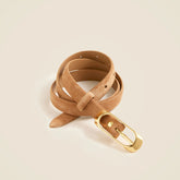 Skinny oval-buckle suede belt